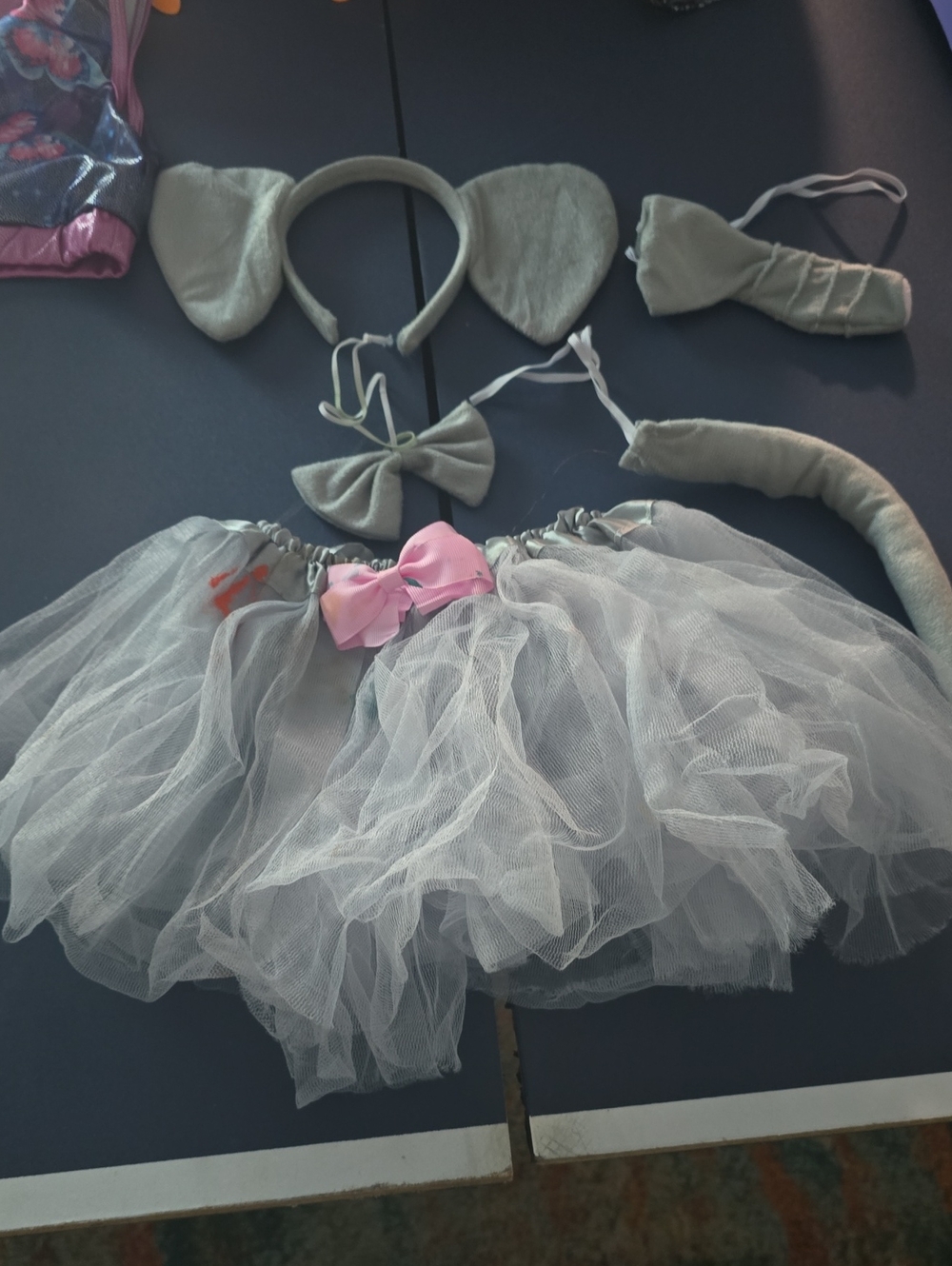 Kids Mouse Tutu Costume Set with Headband and Tail - Gray with Pink Bow